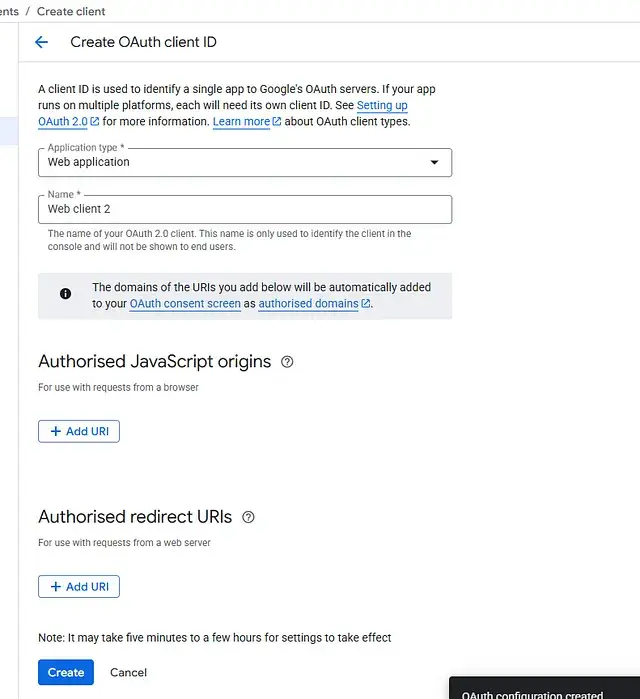 Create OAuth Client ID